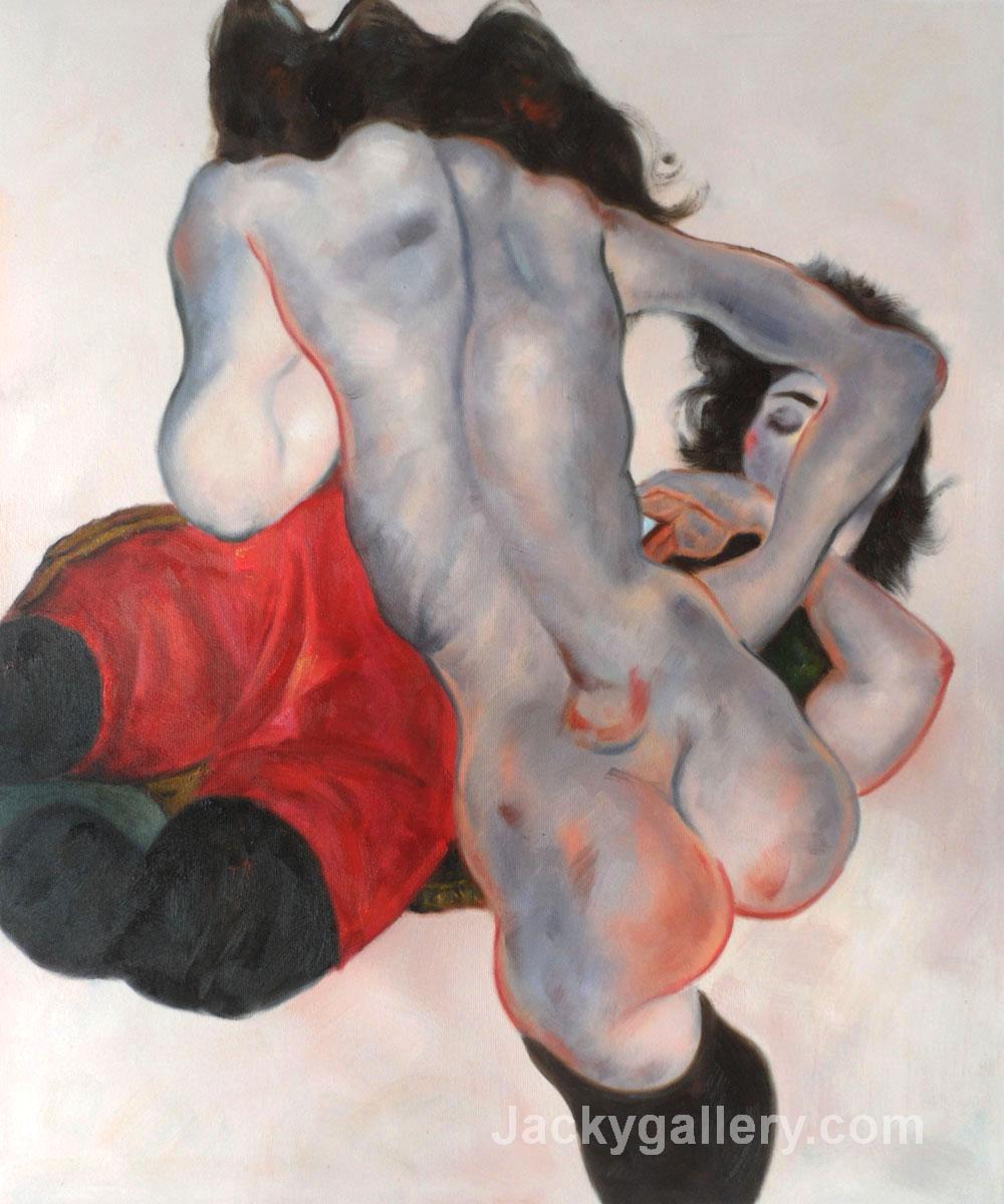 Liegende Frau mit roter Hose und Stehender Weiblicher Akt by Egon Schiele paintings reproduction